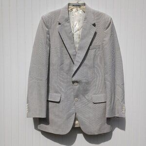 BURBERRY Jacket Mens 42R Black Beige Striped Seersucker Blazer Sport Coat Vtg